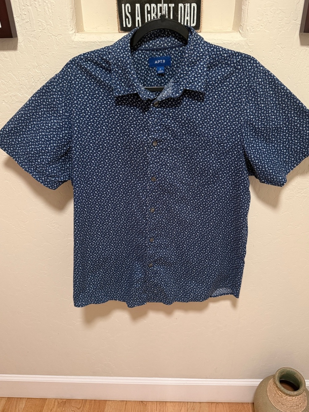 Apt. 9 Navy Short-Sleeve Button-Down with Micro Print
